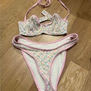 Floral Bikini Set with Pink Trim